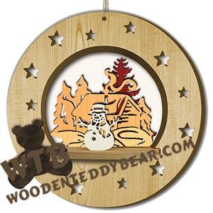 Round Hanger - Winter Scene | Fretwork Scroll Saw Pattern | Wooden Teddy Bear