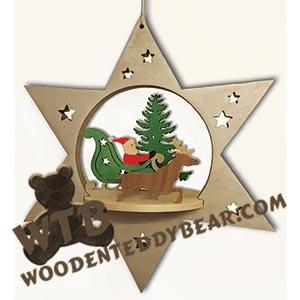 Star Hanger - Santa Sleigh | Fretwork Scroll Saw Pattern | Wooden Teddy Bear