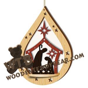 Teardrop Hanger - Nativity | Fretwork Scroll Saw Pattern | Wooden Teddy Bear