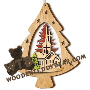 Tree Hanger - Church | Fretwork Scroll Saw Pattern | Wooden Teddy Bear