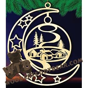 Crescent Moon Plaque - Forest Village | Fretwork Scroll Saw Pattern | Wooden Teddy Bear