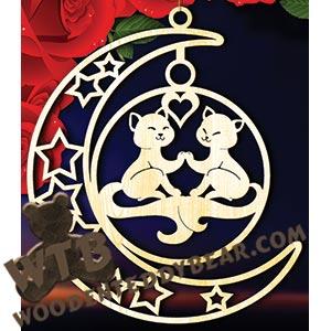 Crescent Moon Plaque - Kitty Love | Fretwork Scroll Saw Pattern | Wooden Teddy Bear