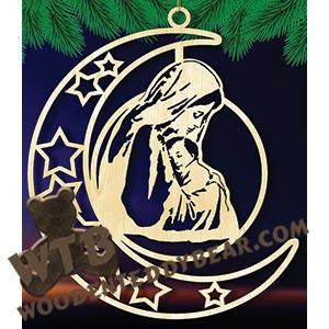 Crescent Moon Plaque - Mary & Jesus | Fretwork Scroll Saw Pattern | Wooden Teddy Bear