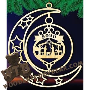 Crescent Moon Plaque - Nativity with Year | Fretwork Scroll Saw Pattern | Wooden Teddy Bear