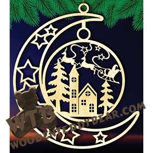 Crescent Moon Plaque - Santa Sleigh | Fretwork Scroll Saw Pattern | Wooden Teddy Bear