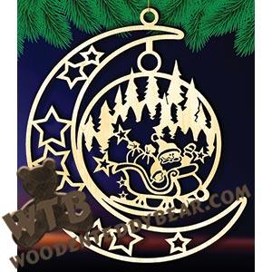 Crescent Moon Plaque - Santa Sleigh #2 | Fretwork Scroll Saw Pattern | Wooden Teddy Bear