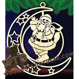 Crescent Moon Plaque - Santa with Sack | Fretwork Scroll Saw Pattern | Wooden Teddy Bear