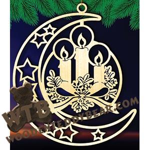 Crescent Moon Plaque - Three Candles | Fretwork Scroll Saw Pattern | Wooden Teddy Bear