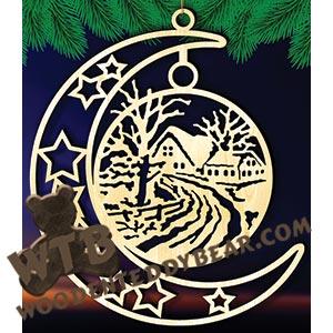 Crescent Moon Plaque - Winter Scene | Fretwork Scroll Saw Pattern | Wooden Teddy Bear