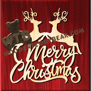 Merry Christmas & Reindeer Word Art | Fretwork Scroll Saw Pattern | Wooden Teddy Bear