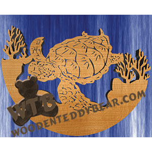 Sea Turtle Scene | Fretwork Scroll Saw Pattern | Wooden Teddy Bear