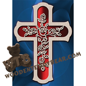 Cross With Roses | Fretwork Scroll Saw Pattern | Wooden Teddy Bear