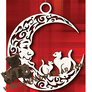 Crescent Moon Plaque - Cats | Fretwork Scroll Saw Pattern | Wooden Teddy Bear