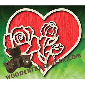 Heart & Roses #3 | Fretwork Scroll Saw Pattern | Wooden Teddy Bear