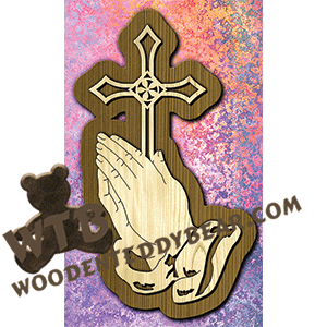 Praying Hands With Cross Overlay | Fretwork Scroll Saw Pattern | Wooden Teddy Bear