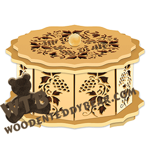 Grapevine Octagon Box | Fretwork Scroll Saw Pattern | Wooden Teddy Bear