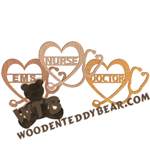 Nurse/Doctor/EMS Hearts | Fretwork Scroll Saw Pattern | Wooden Teddy Bear