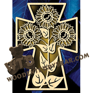 Sunflower Cross | Fretwork Scroll Saw Pattern | Wooden Teddy Bear