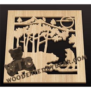 Square Trivet - Bear | Fretwork Scroll Saw Pattern | Wooden Teddy Bear