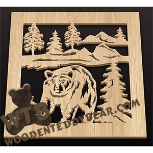 Square Trivet - Bear #2 | Fretwork Scroll Saw Pattern | Wooden Teddy Bear