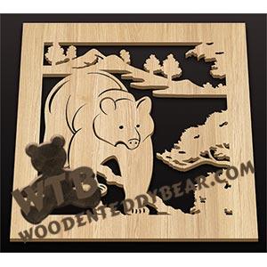 Square Trivet - Bear #3 | Fretwork Scroll Saw Pattern | Wooden Teddy Bear
