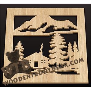 Square Trivet - Cabin | Fretwork Scroll Saw Pattern | Wooden Teddy Bear