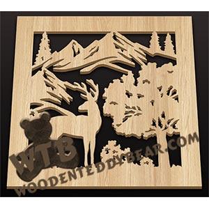 Square Trivet - Deer | Fretwork Scroll Saw Pattern | Wooden Teddy Bear