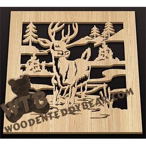 Square Trivet - Deer #3 | Fretwork Scroll Saw Pattern | Wooden Teddy Bear