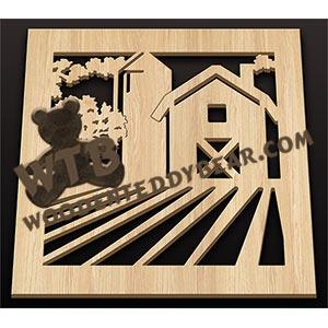 Square Trivet - Farming | Fretwork Scroll Saw Pattern | Wooden Teddy Bear