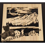 Square Trivet - Fishing | Fretwork Scroll Saw Pattern | Wooden Teddy Bear