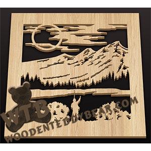 Square Trivet - Fishing | Fretwork Scroll Saw Pattern | Wooden Teddy Bear