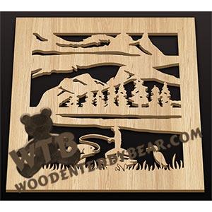 Square Trivet - Fishing #2 | Fretwork Scroll Saw Pattern | Wooden Teddy Bear