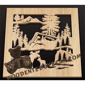 Square Trivet - Moose #2 | Fretwork Scroll Saw Pattern | Wooden Teddy Bear