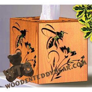 Cube Tissue Box - Bees & Flowers | Fretwork Scroll Saw Pattern | Wooden Teddy Bear