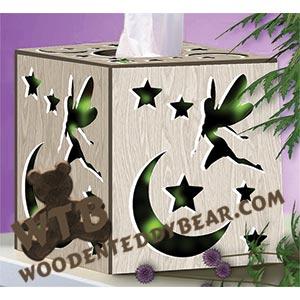 Cube Tissue Box - Fairies | Fretwork Scroll Saw Pattern | Wooden Teddy Bear