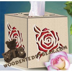 Cube Tissue Box - Single Rose | Fretwork Scroll Saw Pattern | Wooden Teddy Bear