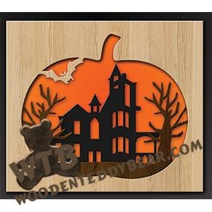 Pumpkin Silhouette Scene | Fretwork Scroll Saw Pattern | Wooden Teddy Bear