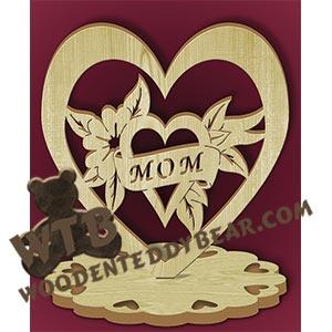 Mom/Mum Heart with Banner | Fretwork Scroll Saw Pattern | Wooden Teddy Bear