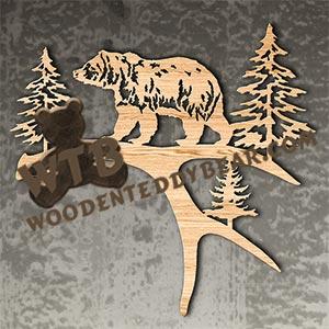 Bear on Deer Antler | Fretwork Scroll Saw Pattern | Wooden Teddy Bear