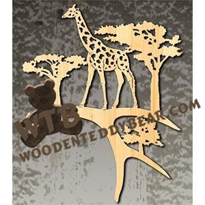 Giraffe on Deer Antler | Fretwork Scroll Saw Pattern | Wooden Teddy Bear