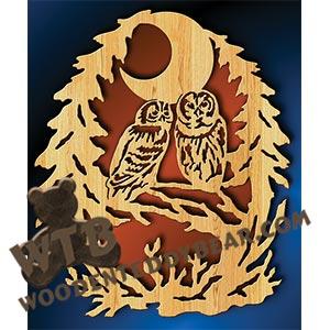 Two Owls & Moon | Fretwork Scroll Saw Pattern | Wooden Teddy Bear