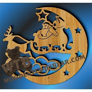 Santa Sleigh & Moon | Fretwork Scroll Saw Pattern | Wooden Teddy Bear