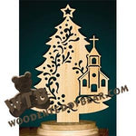 Tree with Church | Fretwork Scroll Saw Pattern | Wooden Teddy Bear