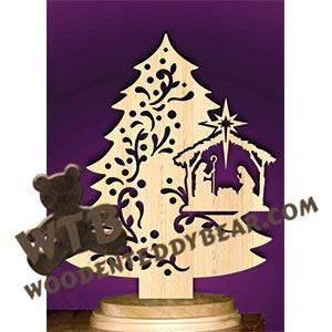 Tree with Nativity | Fretwork Scroll Saw Pattern | Wooden Teddy Bear