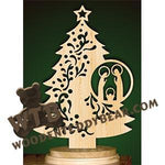 Tree with Nativity Ornament | Fretwork Scroll Saw Pattern | Wooden Teddy Bear