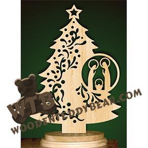 Tree with Nativity Ornament | Fretwork Scroll Saw Pattern | Wooden Teddy Bear