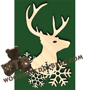 Deer Head & Snowflakes | Fretwork Scroll Saw Pattern | Wooden Teddy Bear