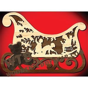 Christmas Sleigh #6 | Fretwork Scroll Saw Pattern | Wooden Teddy Bear