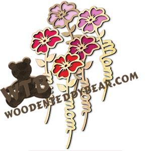 Mom/Mum Stemmed Flowers #1 | Fretwork Scroll Saw Pattern | Wooden Teddy Bear