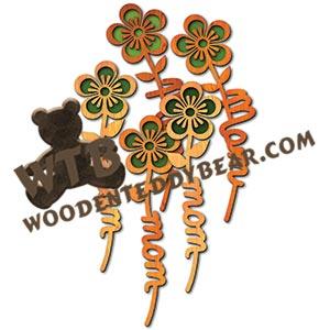 Mom/Mum Stemmed Flowers #2 | Fretwork Scroll Saw Pattern | Wooden Teddy Bear